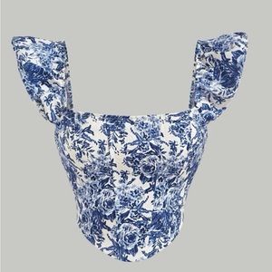 Blue Floral Ruffle Crop Top